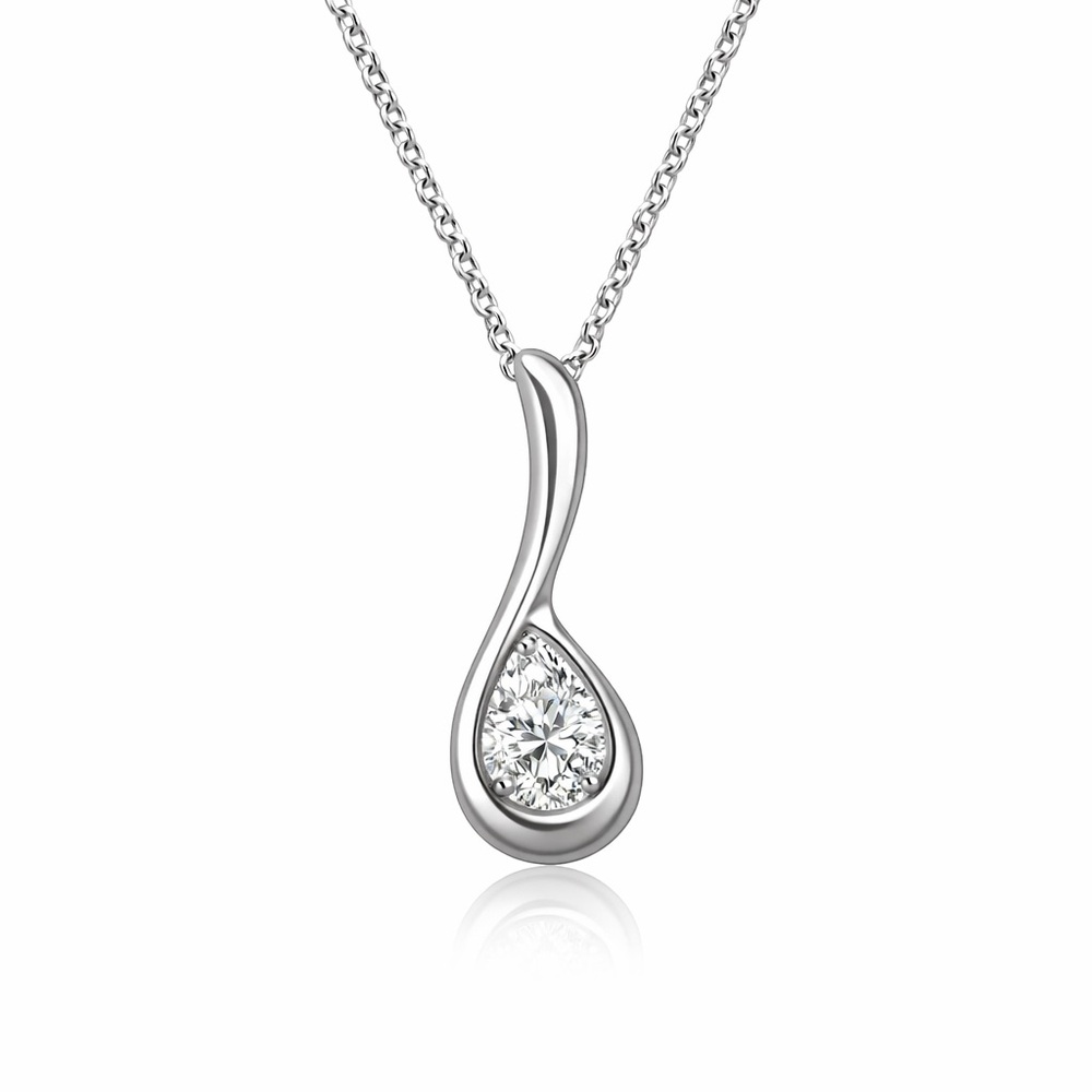 ELLE 925 Sterling Silver Teardrop Diamond Accent Necklace Rhodium Plated